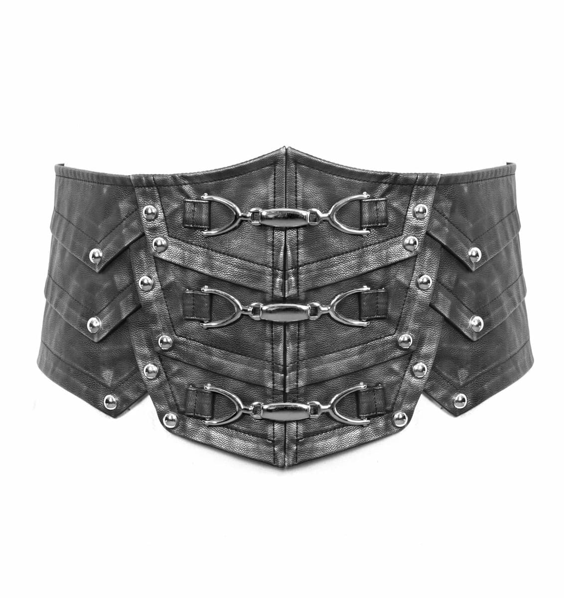 korzet (pás) DEVIL FASHION - Laying Down The Law Punk Metallic Faux Leather XXL-5XL