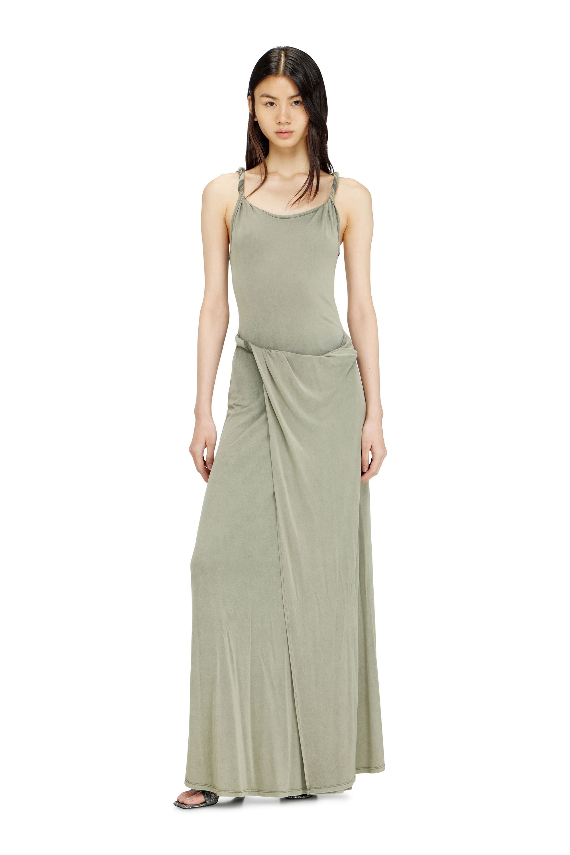 Diesel - Jersey maxi dress with twisted details - Dresses - Woman - Green