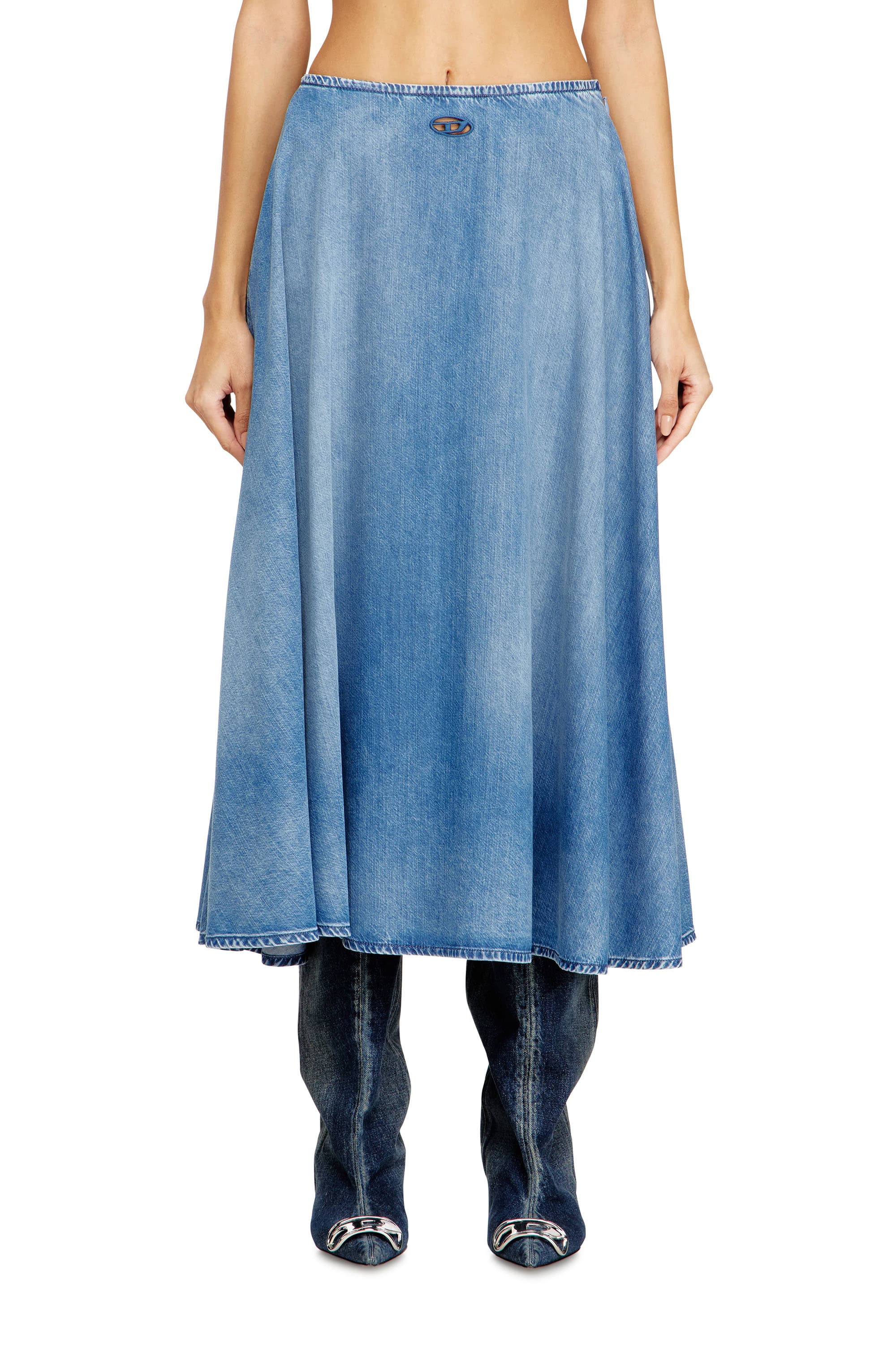 Diesel - Full skirt in fluid denim - Skirts - Woman - Blue
