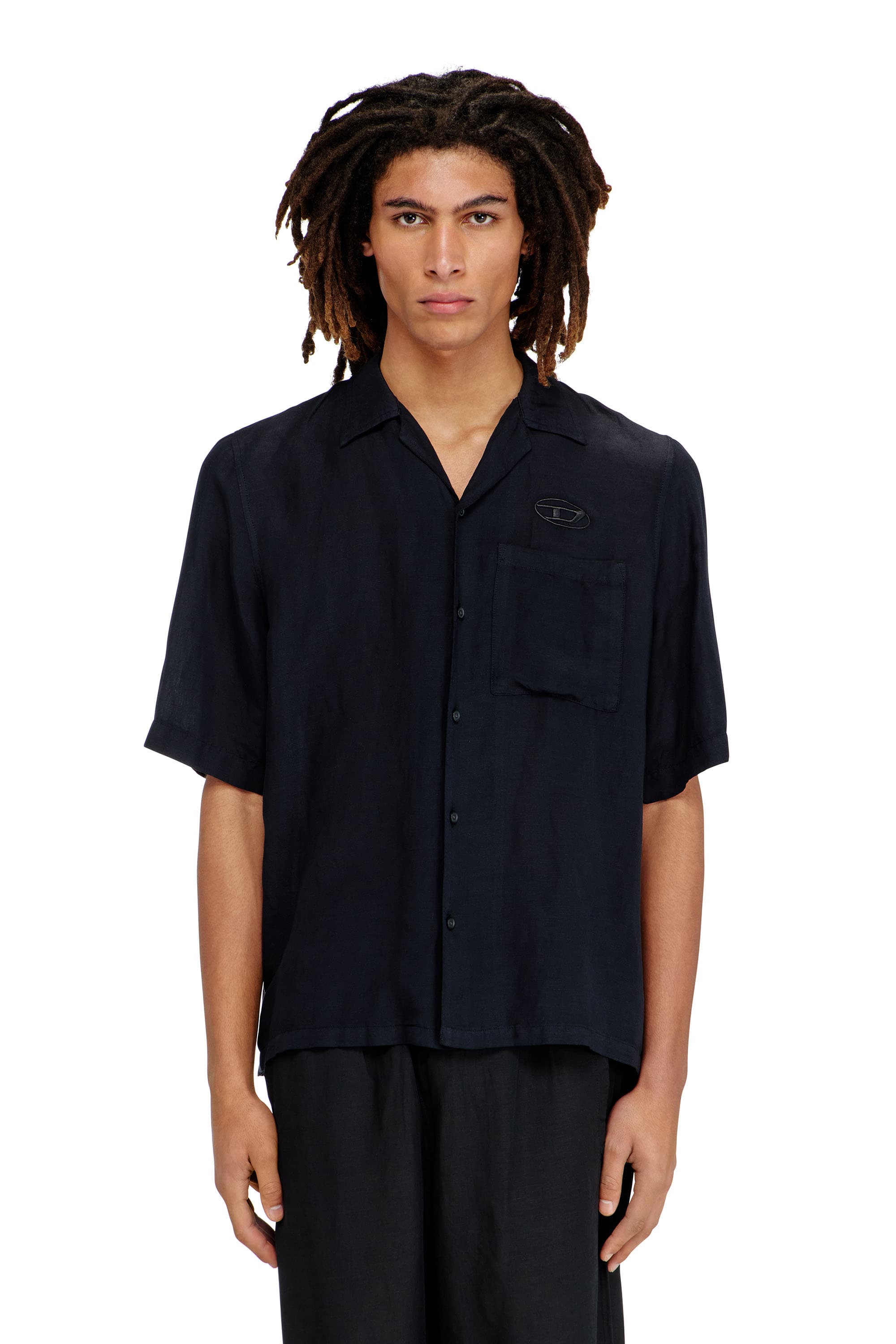 Diesel - Linen-blend shirt with short sleeves - Shirts - Man - Black