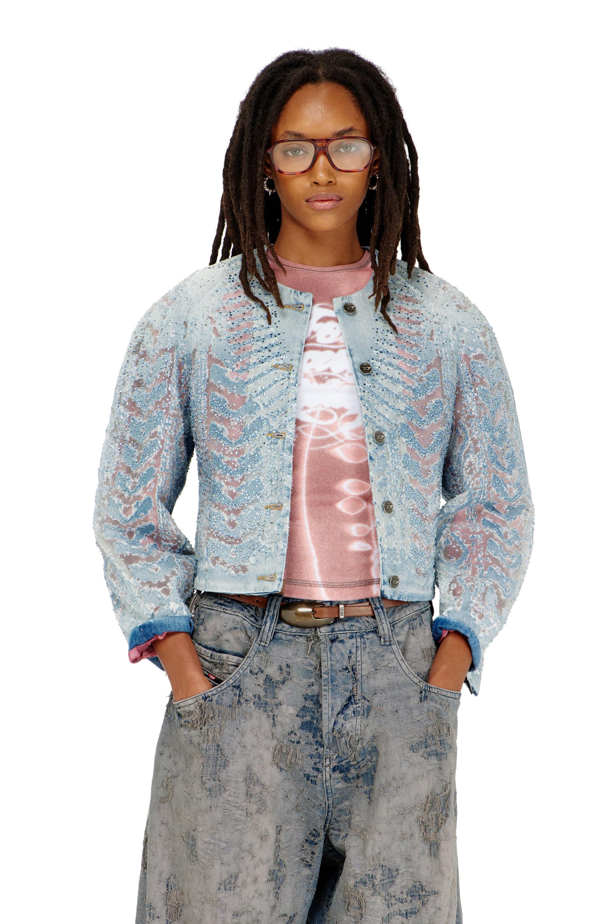 Diesel - Jacket in microstone devoré denim - Denim Jackets - Woman -