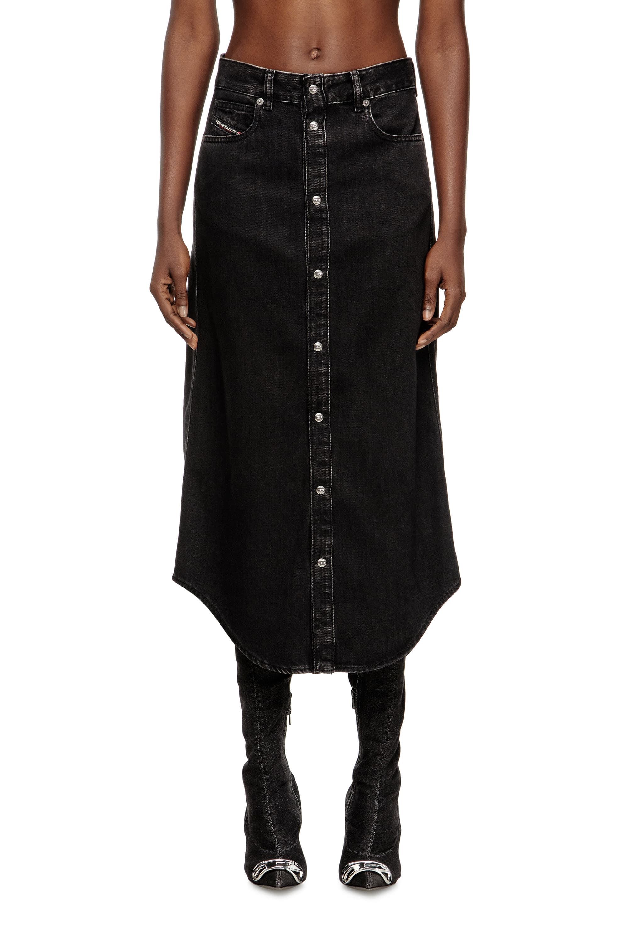 Diesel - Midi denim skirt - Skirts - Woman - Black