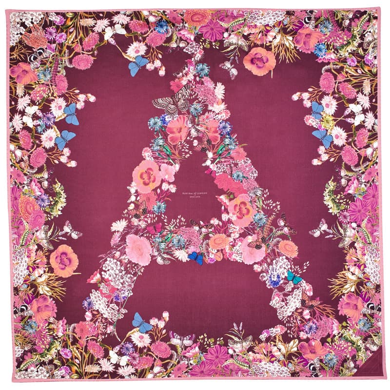 Aspinal of London Ombre 'A' Floral Silk Scarf in Bordeaux