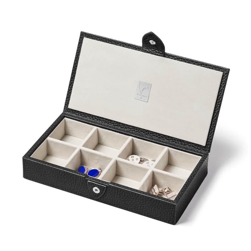 Aspinal of London Men's Cufflink Box in Black Pebble