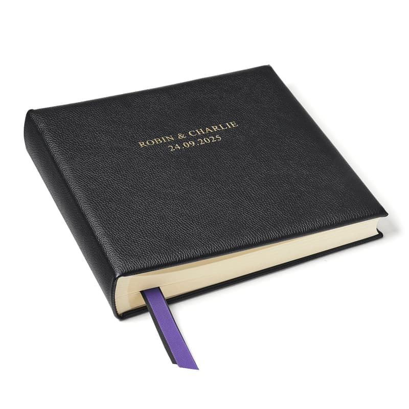 Aspinal of London 12-inch Leather Photo Album in Black Pebble
