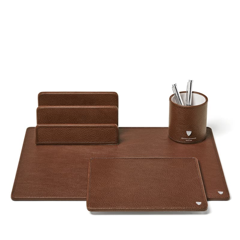Aspinal of London Desk Accessories Set in Tobacco Pebble