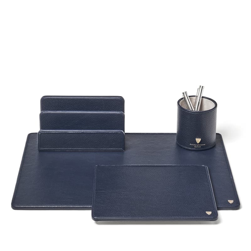 Aspinal of London Desk Accessories Set in Navy Pebble