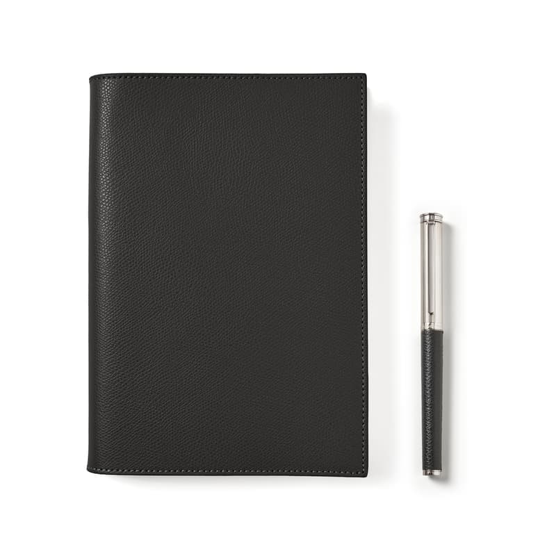 Aspinal of London A5 Refillable Journal & Pen Set in Black Soft Saffiano