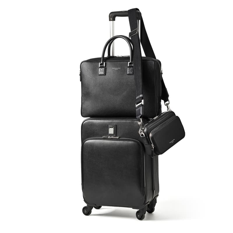 Aspinal of London Men's 3 Piece Flight Collection: Cabin Case, Briefcase & Crossbody Bag in Black
