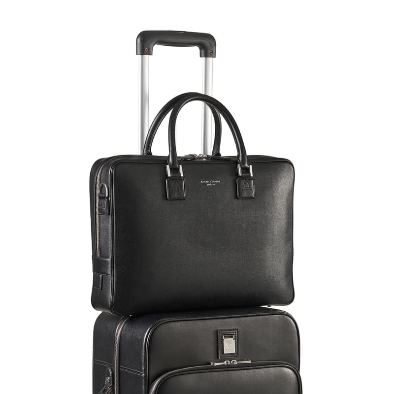Aspinal of London Mount Street Laptop Briefcase Bag in Black Saffiano
