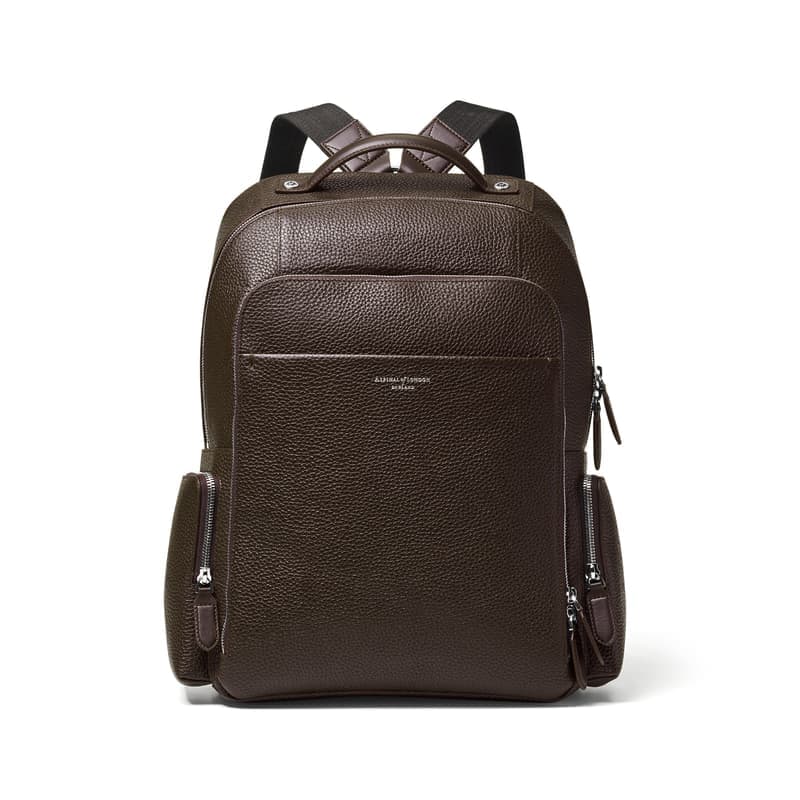 Aspinal of London Zipped Leather Backpack in Chocolate Pebble