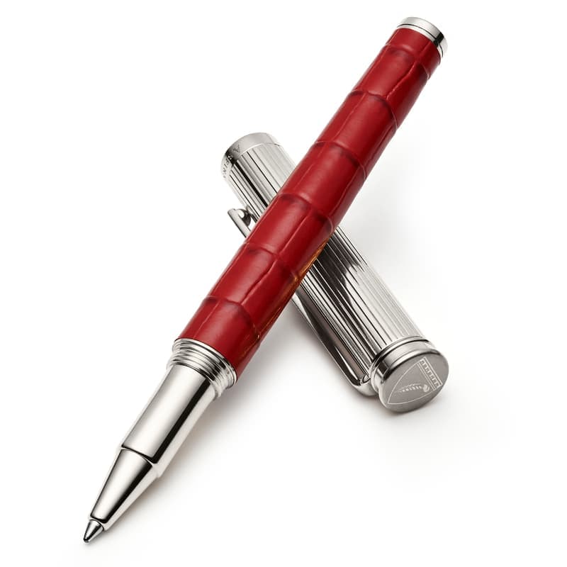 Aspinal of London Ballpoint Pen in Deep Shine Cherry Red Small Croc