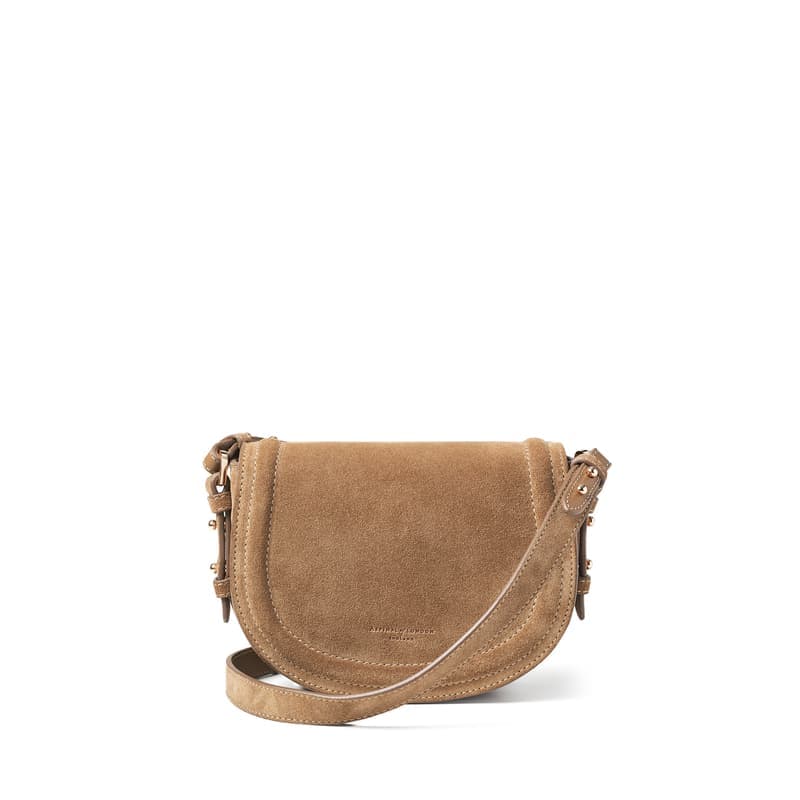 Aspinal of London Small Stella Satchel Crossbody in Camel Suede