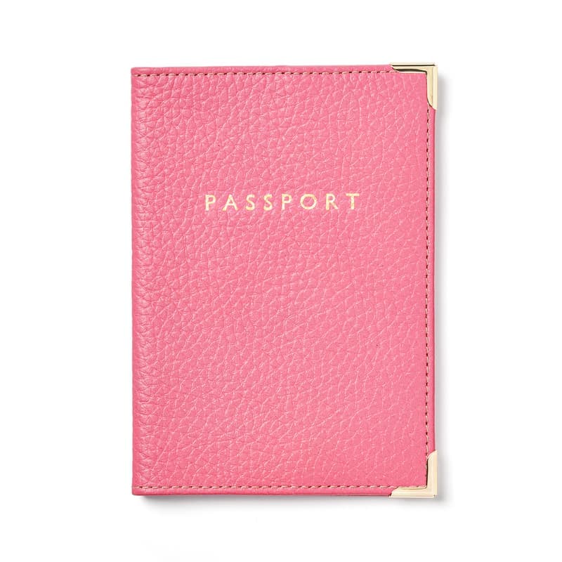 Aspinal of London Passport Cover in Candy Pink Pebble