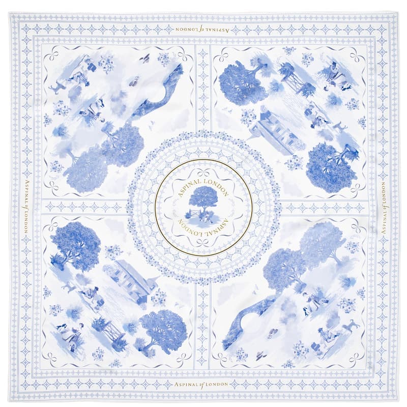 Aspinal of London Toile De Jouy Silk Scarf in Sky Blue