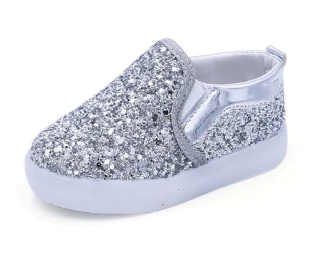 Dievčenské svietiace slip-on tenisky strieborná 22