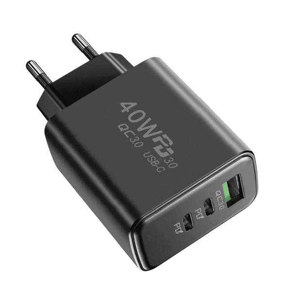 Rýchlonabíjačka 40W s 3 portami 2x USB C a USB A PD s EÚ zástrčkou QC 3.0 sieťový adaptér rýchle nabíjanie telefónov tabletov notebookov