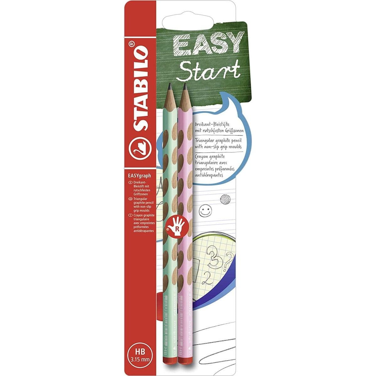 Ergonomická grafitová ceruzka pre pravákov STABILO EASYgraph pastelová zelená a ružová 2 ks HB
