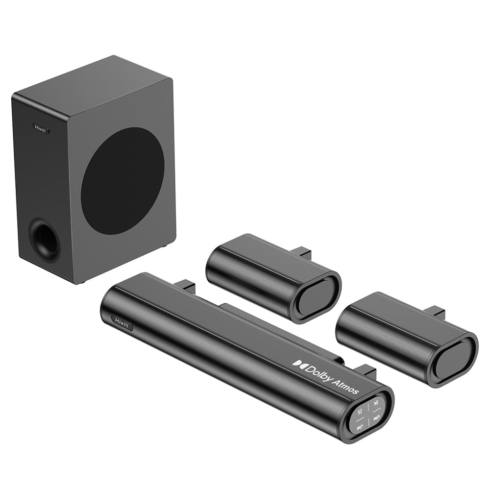 Hiwill A51 5.1-kanálová súprava reproduktorov so subwooferom Soundbar, špičkový výkon 380 W, nastaviteľné výšky