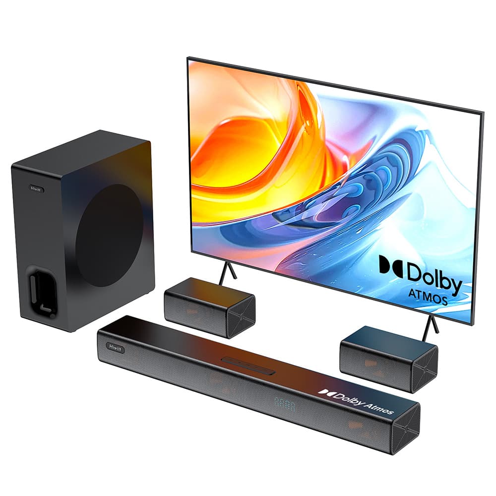 Hiwill A51 Pro 5.1-kanálová súprava reproduktorov so subwooferom Soundbar, Dolby Atmos, 6,5'' bezdrôtový subwoofer, 9 meničov,
