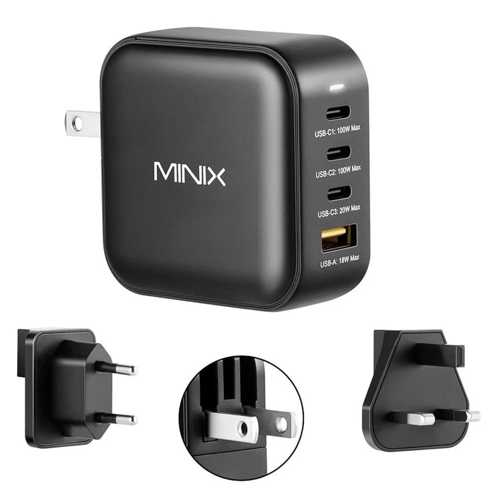MINIX P3 100W rýchla nabíjačka, 3* porty typu C 1* porty USB-A na cestovanie, univerzálna kompatibilita
