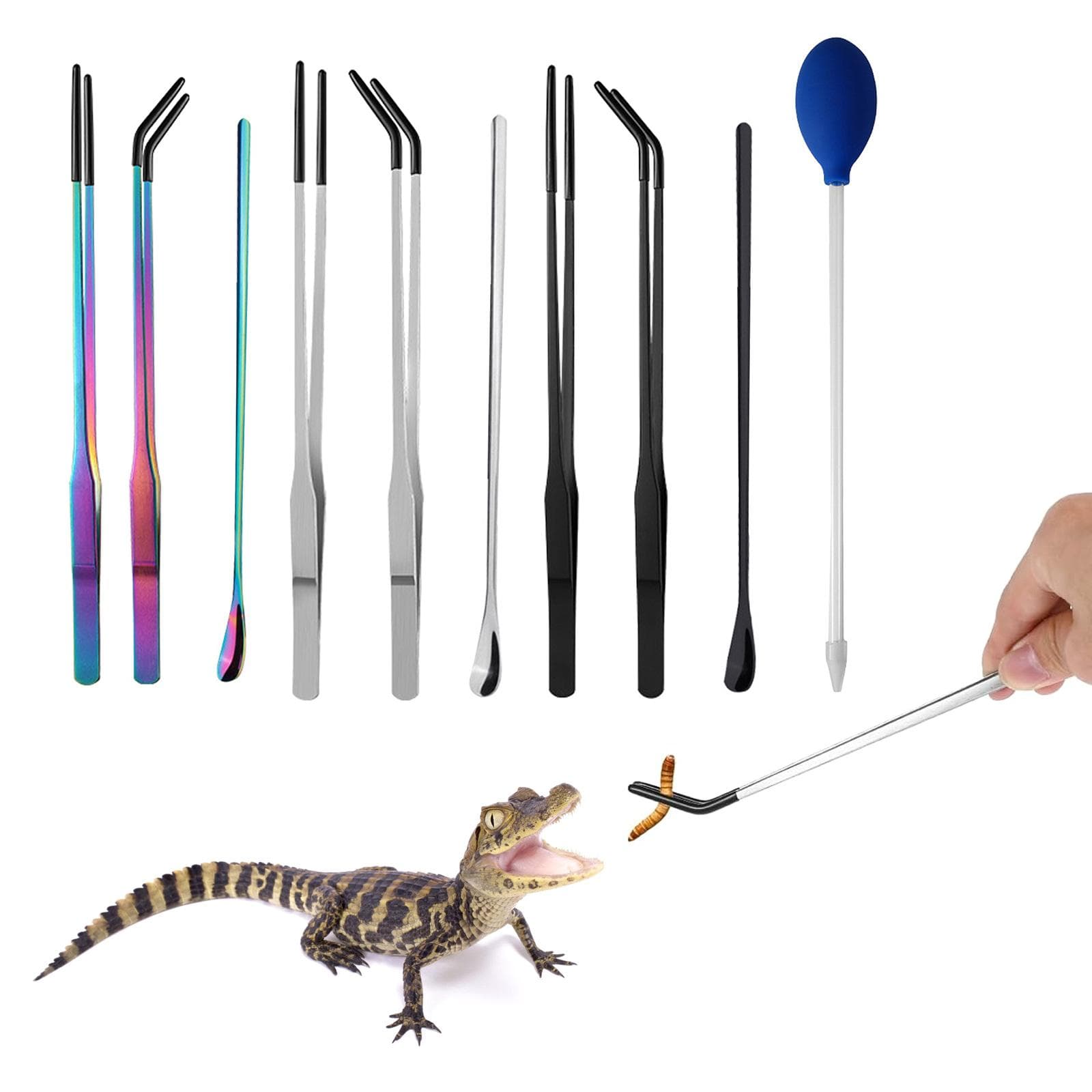 Reptiles Feeding Tongs Clamp Long NonSlip Coated Stainless Steel for Safe Pet Food Handling Pet Feeding Spoon