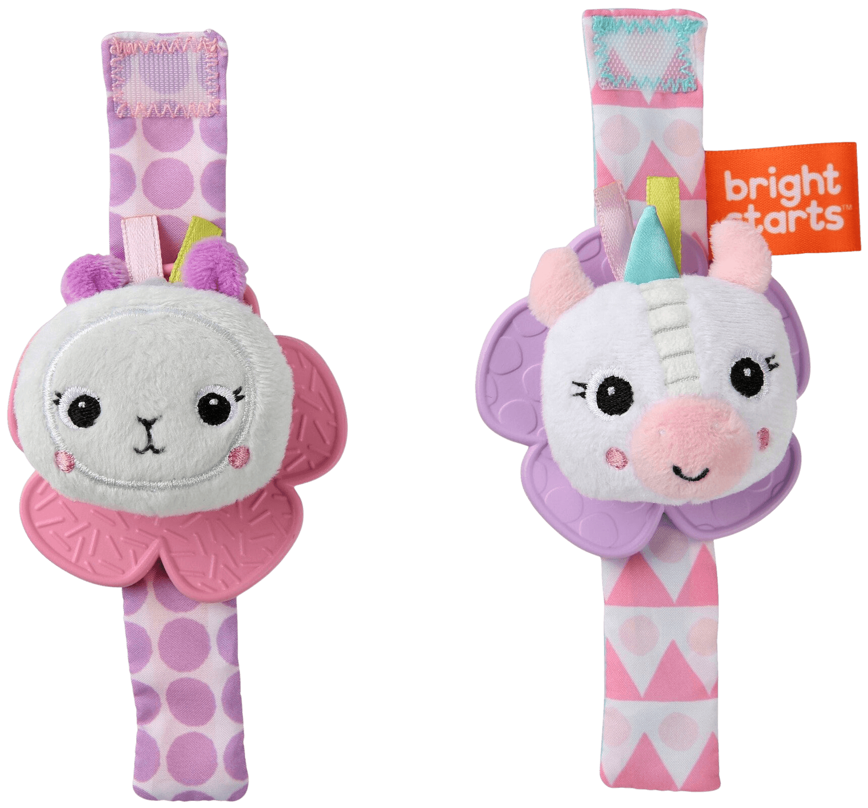 BRIGHT STARTS Hrkálka s hryzátkom na ruku jednorožec/lama 0m+ 2 ks