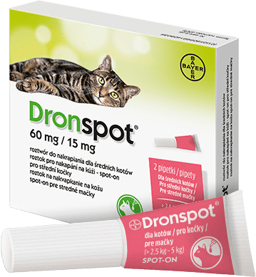 DRONSPOT 60 mg/15 mg Stredné mačky spot-on 2 x 0.7 ml