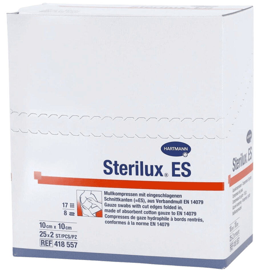 HARTMANN Sterilux kompres sterilný so založenými okrajmi 10 x 10 cm 50 ks
