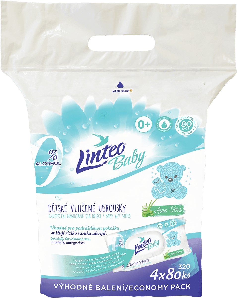 LINTEO Vlhčené obrúsky Baby Aloe Vera, 4 x 80 ks