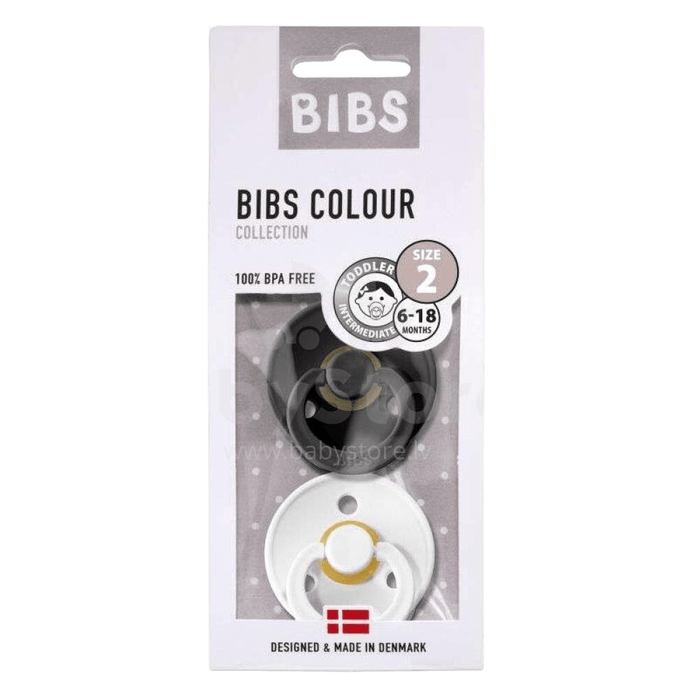 BIBS Colour Cumlíky z prírodného kaučuku, veľkosť 2, Black/White 2 ks