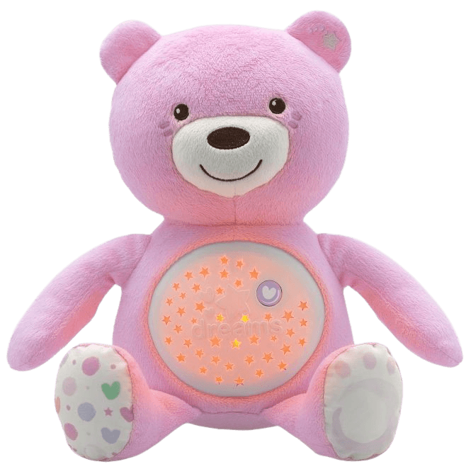CHICCO Medvedík uspávačik s projektorom a hudbou Baby Bear First Dreams - ružová 0m+