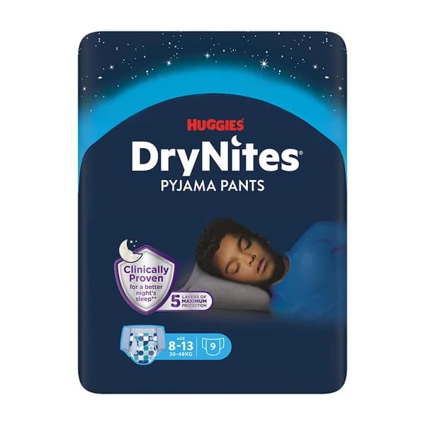 HUGGIES® Dry Nites large pre chlapcov plienkové nohavičky 30-48 kg 9 ks
