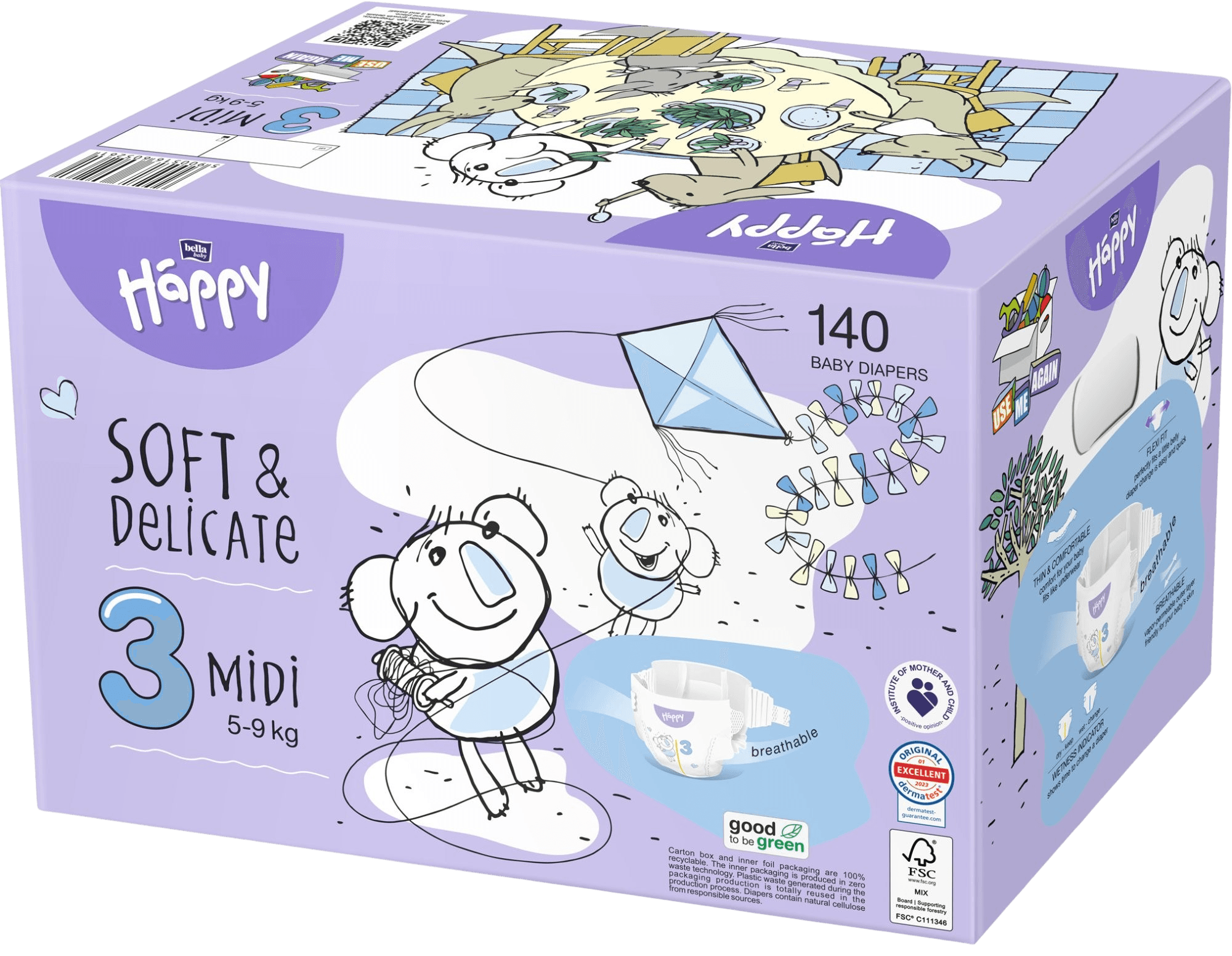 BELLA Baby Happy Midi Box Plienky 2 x 70 ks