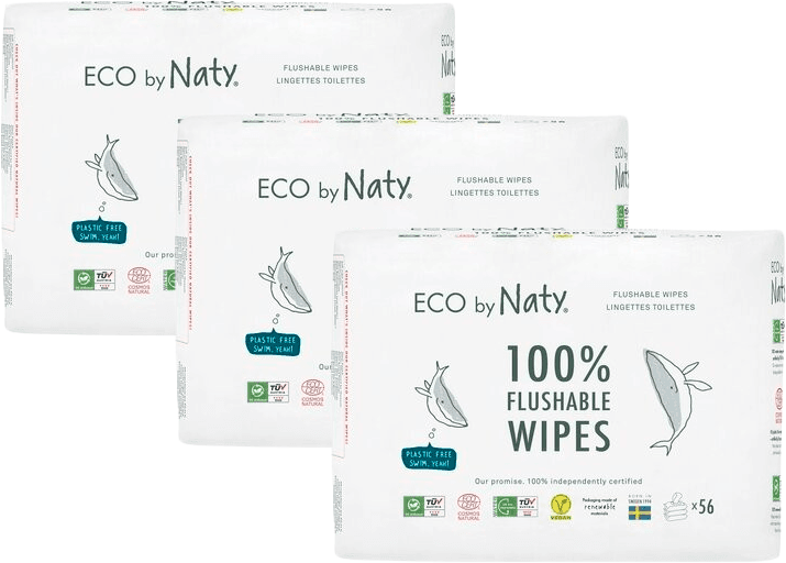 ECO BY NATY ECO vlhčené obrúsky bez vône - splachovateľné - výhodné balenie 3 x 56 ks