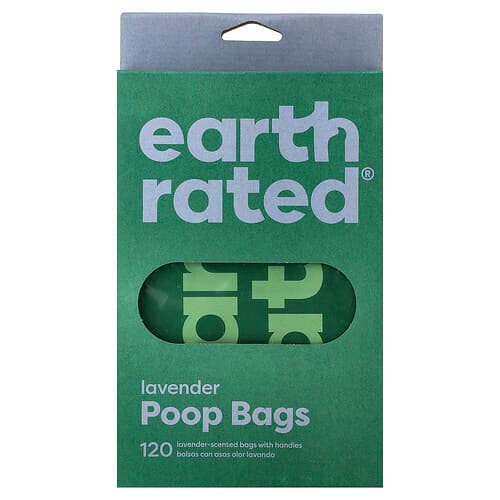 Earth Rated, Vrecká na psie exkrementy s rúčkami, levanduľové, 120 vrecúšok s rúčkami