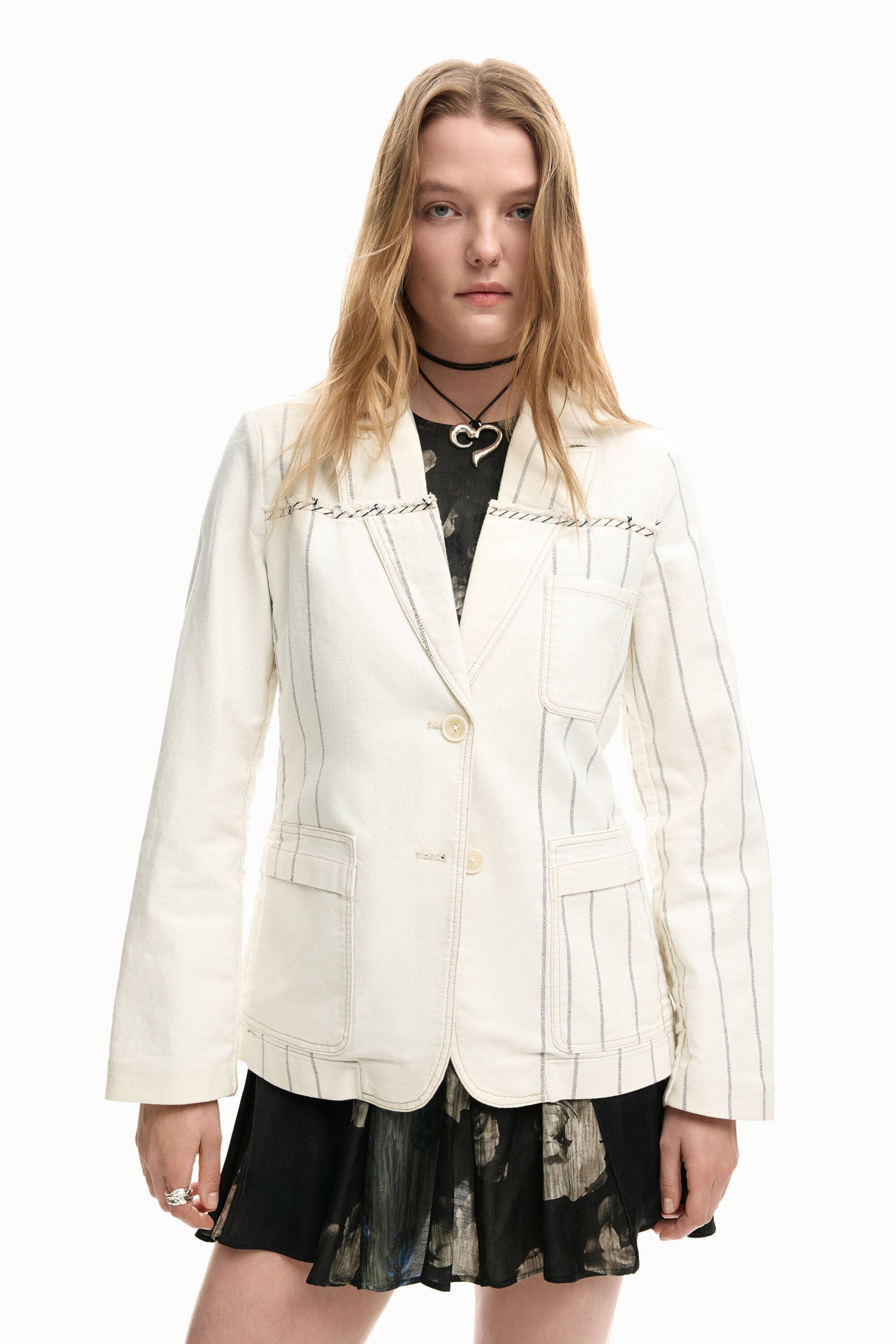 Desigual, Asymetrické pruhované sako, DáMské, Bavlna, Biela, L