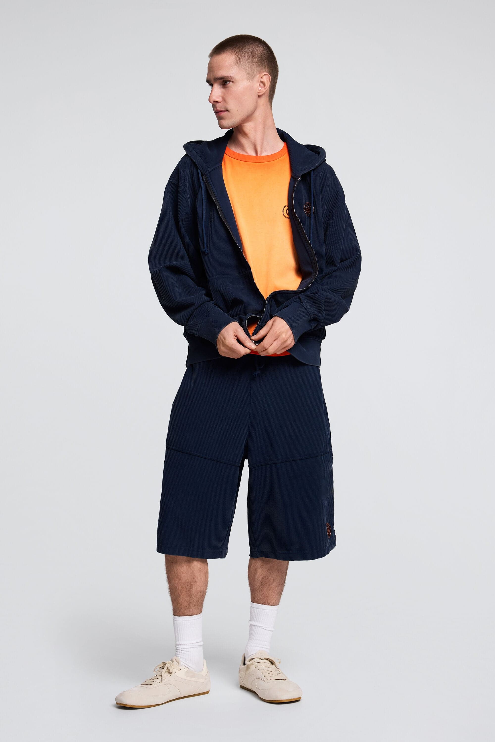 Desigual, Jednofarebné pletené bermudy, PáNske, Bavlna, Modrá, L