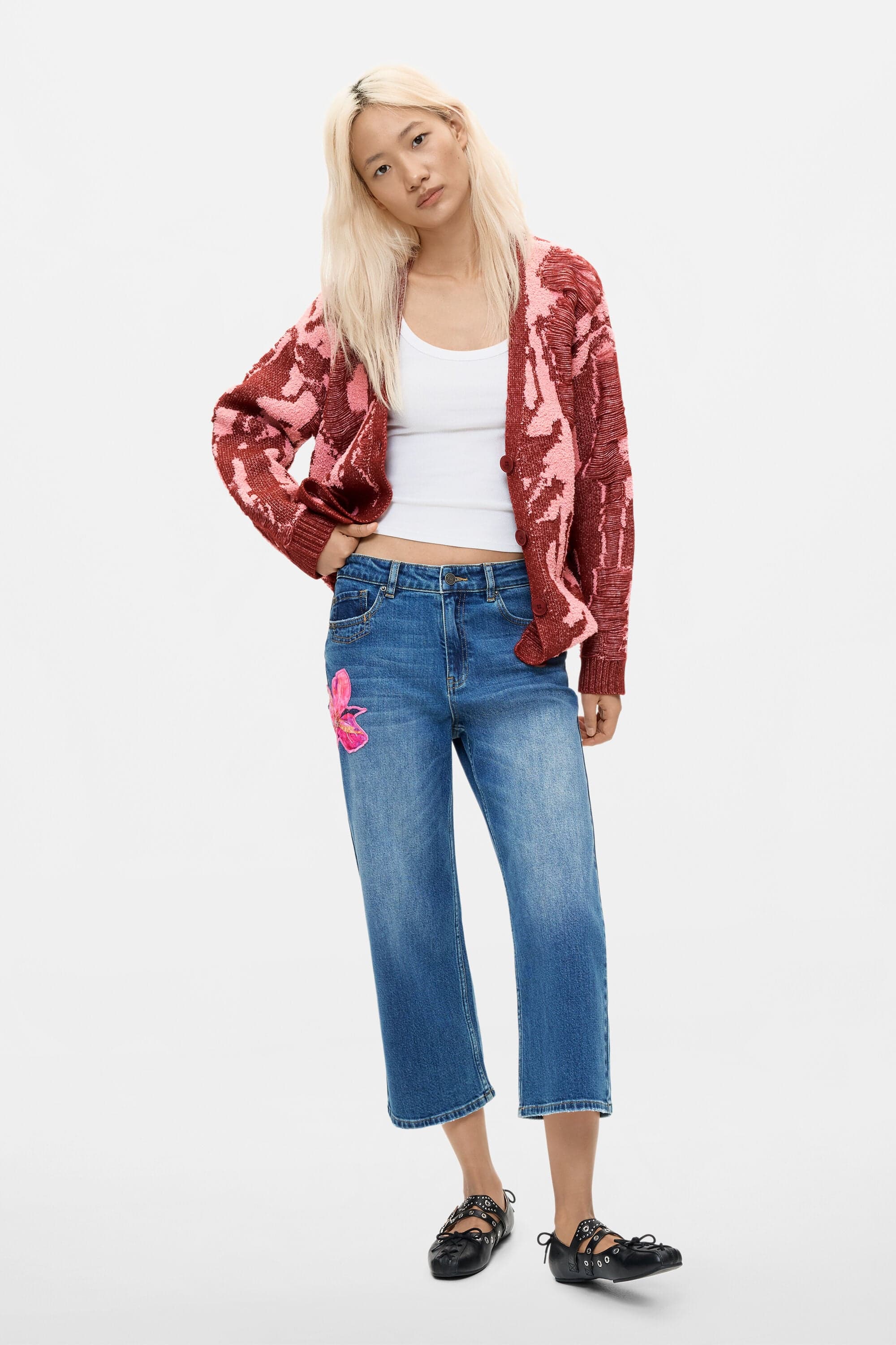Desigual, Kvetované rifľové culotte nohavice, DáMské, Bavlna, Modrá, 36