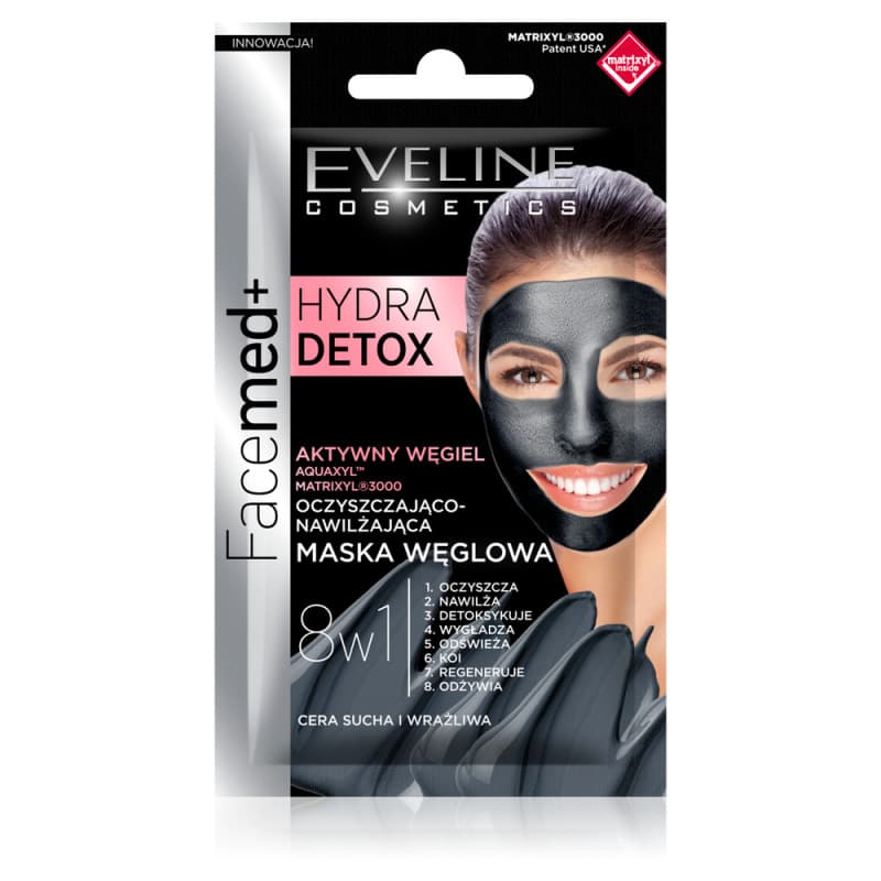 EVELINE Facemed+ čistiaca hydratačná maska s aktívnym uhlím HYDRA DETOX 8v1