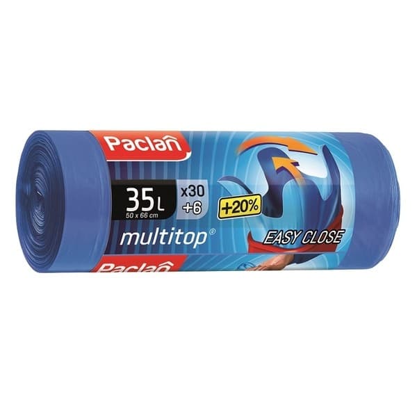 PACLAN Vrecia na odpad MULTITOP pevné, 4 uväzovacie rohy, 35L - 36ks, 9µ, HDPE