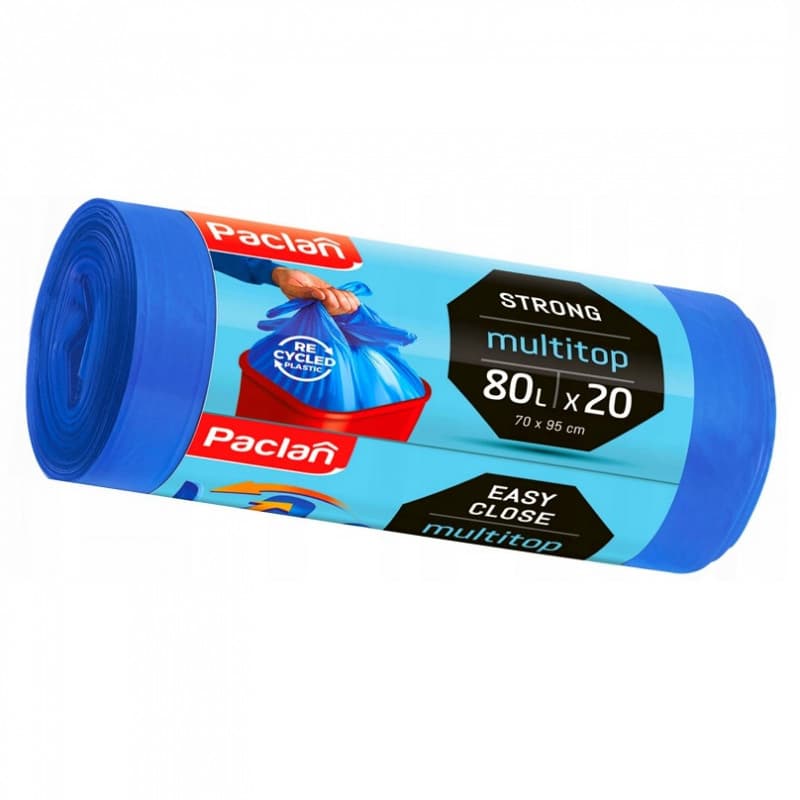 Paclan Vrecia na odpad MULTITOP pevné, 4 uväzovacie rohy, 80L - 20ks, 23µ, LDPE