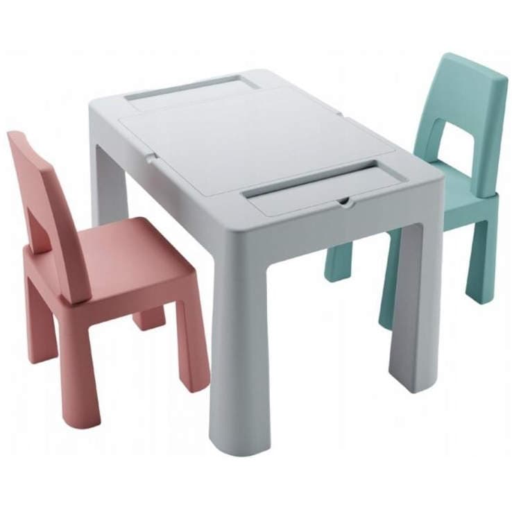TEGGI TI-011-174 MULTIFUN sada stolček + stoličky 1+2 šedá/ružová/tyrkysová